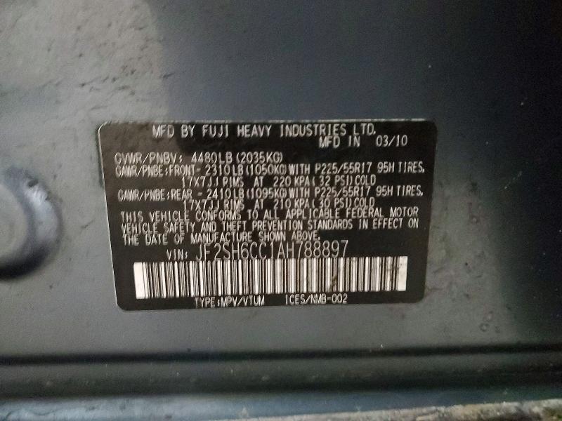2010 Subaru Forester მანქანა იყიდება აუქციონზე, vin: JF2SH6CC1AH788897, აუქციონის ნომერი: 76113195