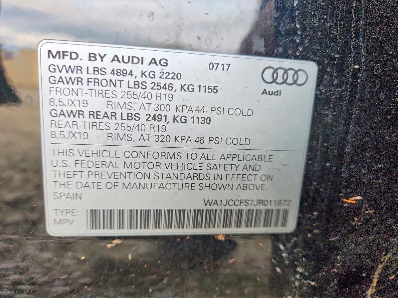 78922605 :رقم المزاد ، WA1JCCFS7JR011672 vin ، 2018 Audi Q3 مزاد بيع