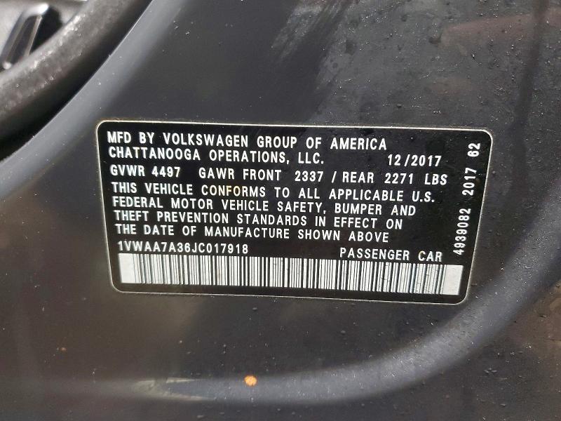 Aukcja sprzedaży 2018 Volkswagen Passat, vin: 1VWAA7A36JC017918, numer aukcji: 76847295