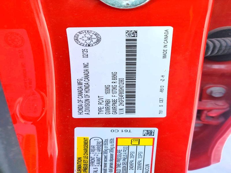 Auction sale of the 2025 Honda Civic, vin: 2HGFE4F86SH012993, lot number: 77175825