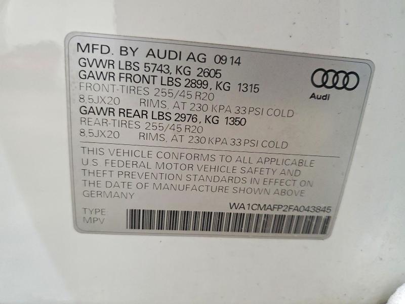Продажа на аукционе авто 2015 Audi Q5, vin: WA1CMAFP2FA043845, номер лота: 75813025