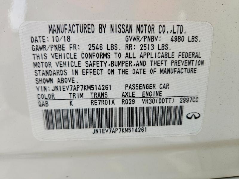 75684675 :رقم المزاد ، JN1EV7AP7KM514261 vin ، 2019 Infiniti Q50 مزاد بيع