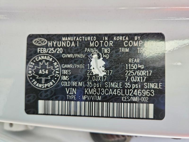 75262655 :رقم المزاد ، KM8J3CA46LU246963 vin ، 2020 Hyundai Tucson Lim مزاد بيع