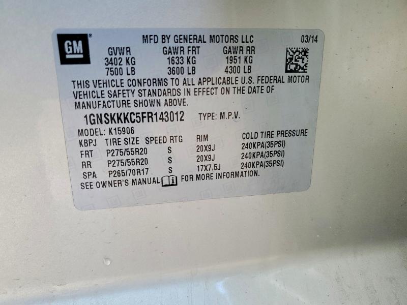 Продаж на аукціоні авто 2015 Chevrolet Suburban, vin: 1GNSKKKC5FR143012, номер лоту: 77075265