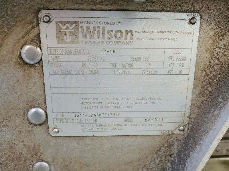 Aukcja sprzedaży 2019 Wilson Unknown, vin: 1W14432A5K7717989, numer aukcji: 73995155