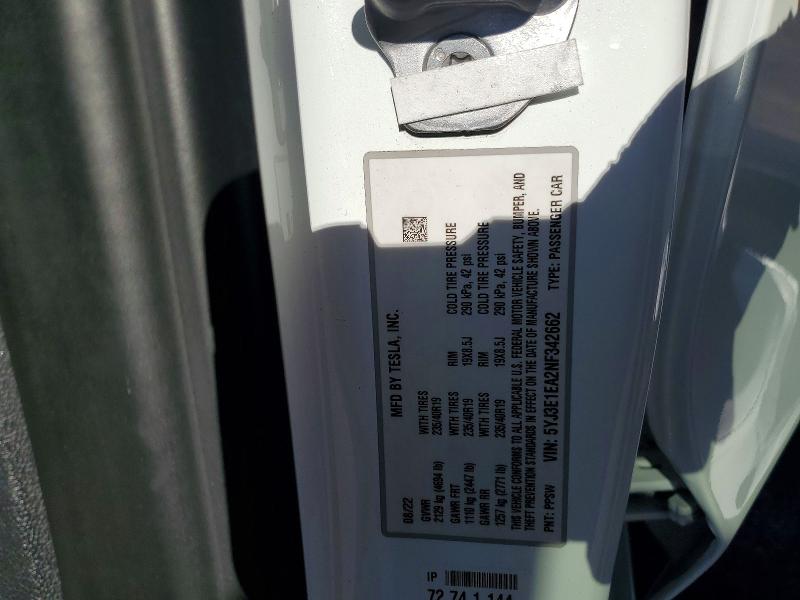 Aukcja sprzedaży 2022 Tesla Model 3, vin: 5YJ3E1EA2NF342662, numer aukcji: 78559705