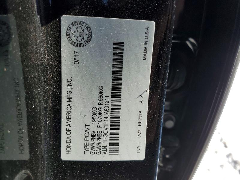 Aukcja sprzedaży 2018 Honda Accord, vin: 1HGCV1F14JA801211, numer aukcji: 77577595