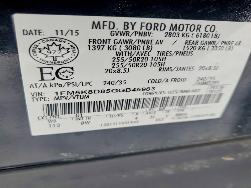2016 Ford Explorer მანქანა იყიდება აუქციონზე, vin: 1FM5K8D85GGB45983, აუქციონის ნომერი: 75921925