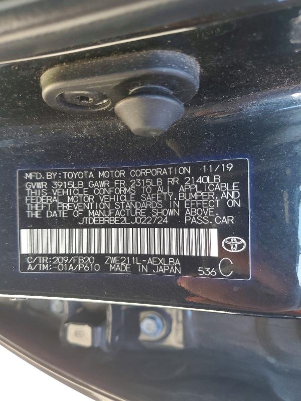 Aukcja sprzedaży 2020 Toyota Corolla, vin: JTDEBRBE2LJ022724, numer aukcji: 79280765