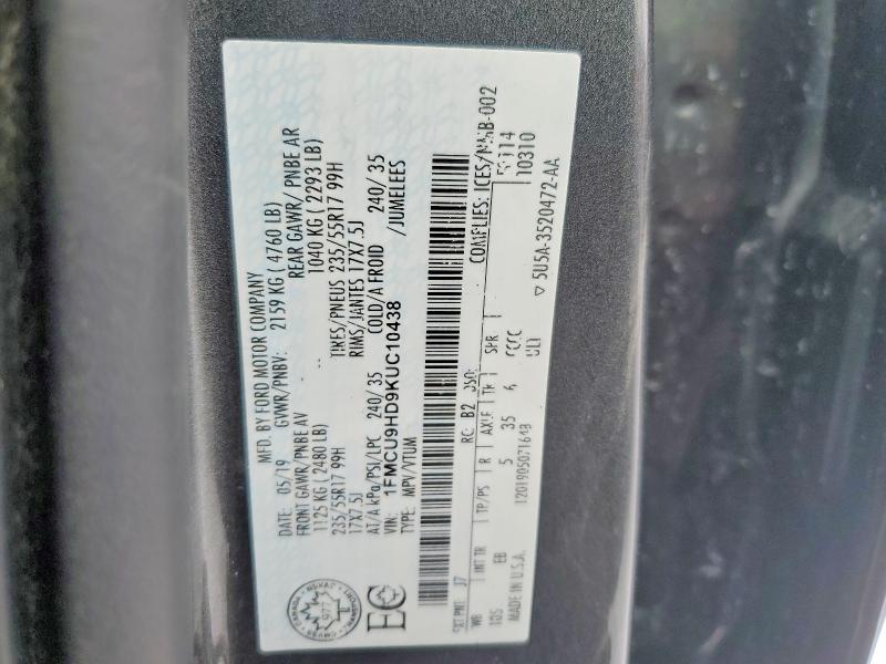 Auction sale of the 2019 Ford Escape, vin: 1FMCU9HD9KUC10438, lot number: 75276665