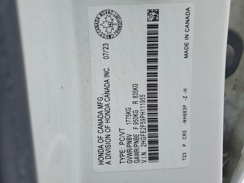 2023 Honda Civic მანქანა იყიდება აუქციონზე, vin: 2HGFE2F59PH111955, აუქციონის ნომერი: 77505785