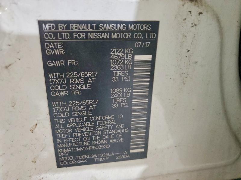 2017 Nissan Rogue მანქანა იყიდება აუქციონზე, vin: KNMAT2MV7HP603530, აუქციონის ნომერი: 78695525
