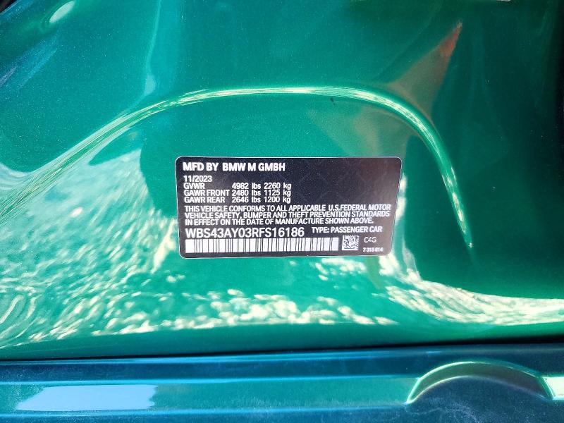 Aukcja sprzedaży 2024 Bmw M3, vin: WBS43AY03RFS16186, numer aukcji: 75954115