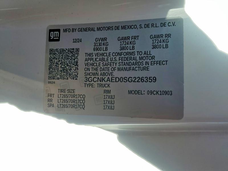 Продажа на аукционе авто 2025 Chev 1500 Silverado, vin: 3GCNKAED0SG226359, номер лота: 78416305