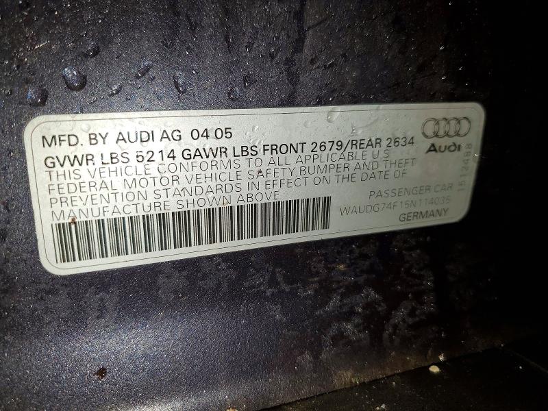 Продажа на аукционе авто 2005 Audi A6, vin: WAUDG74F15N114035, номер лота: 76764295