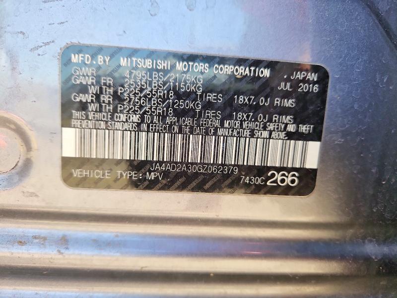 75678395 :رقم المزاد ، JA4AD2A30GZ062379 vin ، 2016 Mitsubishi Outlander مزاد بيع