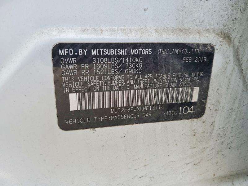 Aukcja sprzedaży 2019 Mitsubishi Mirage, vin: ML32F3FJXKHF13114, numer aukcji: 76008155