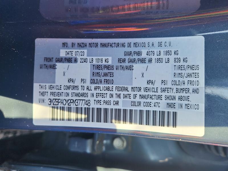 79117145 :رقم المزاد ، 3MZBPACM2PM377748 vin ، 2023 Mazda 3 مزاد بيع