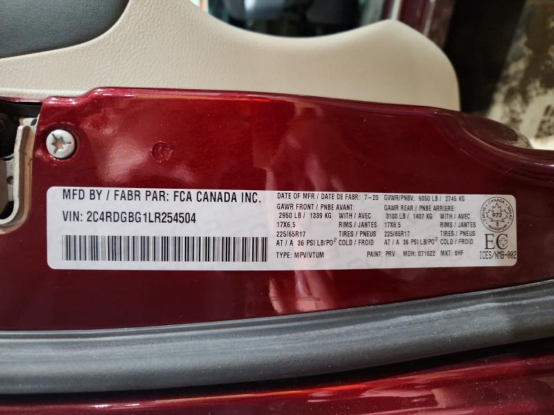 2020 Dodge Grand Caravan მანქანა იყიდება აუქციონზე, vin: 2C4RDGBG1LR254504, აუქციონის ნომერი: 78724075