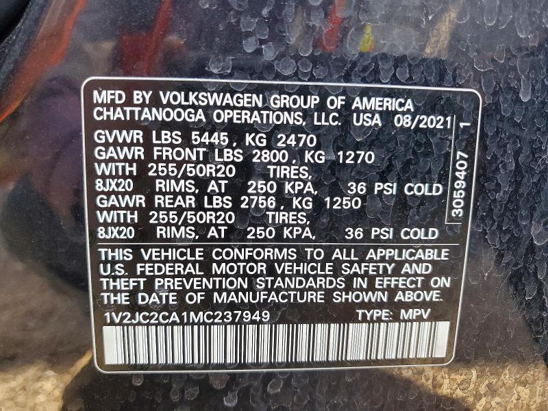 78850405 :رقم المزاد ، 1V2JC2CA1MC237949 vin ، 2021 Volkswagen Atlas Cross Sport مزاد بيع