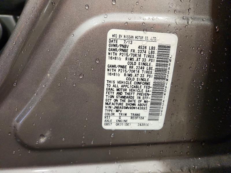 2013 Nissan Rogue მანქანა იყიდება აუქციონზე, vin: JN8AS5MV9DW143893, აუქციონის ნომერი: 76823035
