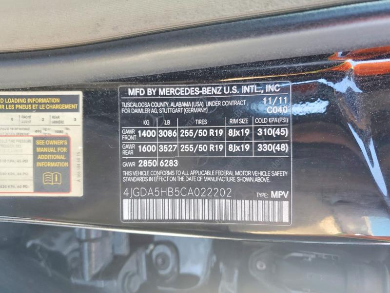 Aukcja sprzedaży 2012 Mercedes Benz Ml, vin: 4JGDA5HB5CA022202, numer aukcji: 78312505