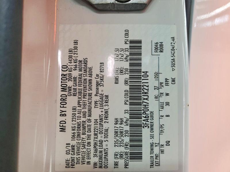 Aukcja sprzedaży 2018 Ford Fusion, vin: 3FA6P0H7XJR221104, numer aukcji: 77742575