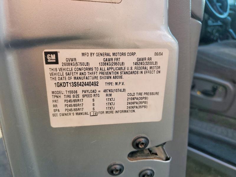 2004 Gmc Envoy მანქანა იყიდება აუქციონზე, vin: 1GKDT13S642440492, აუქციონის ნომერი: 77794205