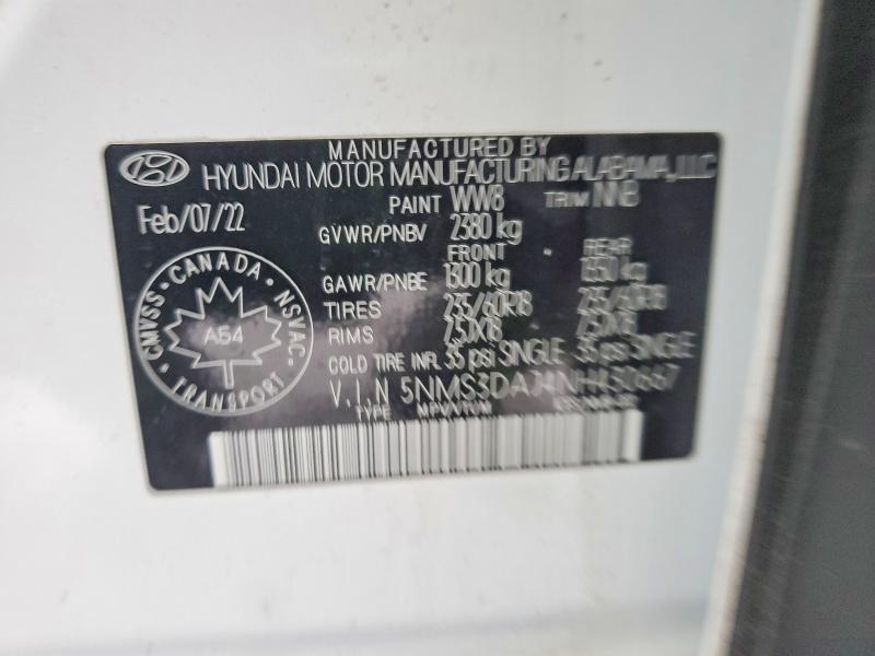 Продаж на аукціоні авто 2022 Hyundai Santa Fe, vin: 5NMS3DAJ4NH430667, номер лоту: 75683385