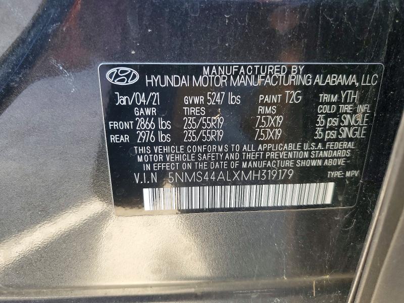 Продажа на аукционе авто 2021 Hyundai Santa Fe, vin: 5NMS44ALXMH319179, номер лота: 76906695