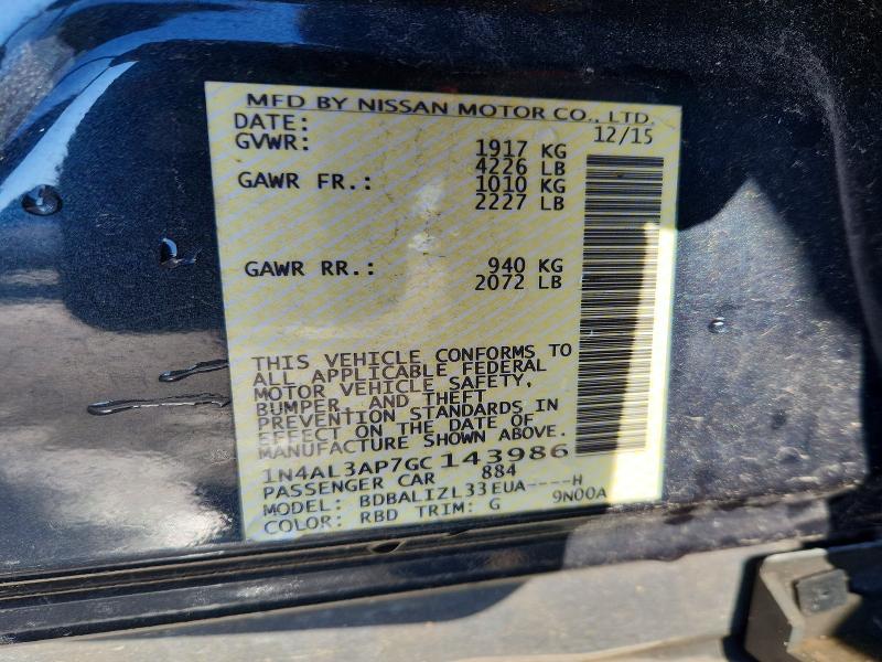 2016 Nissan Altima მანქანა იყიდება აუქციონზე, vin: 1N4AL3AP7GC143986, აუქციონის ნომერი: 75797305