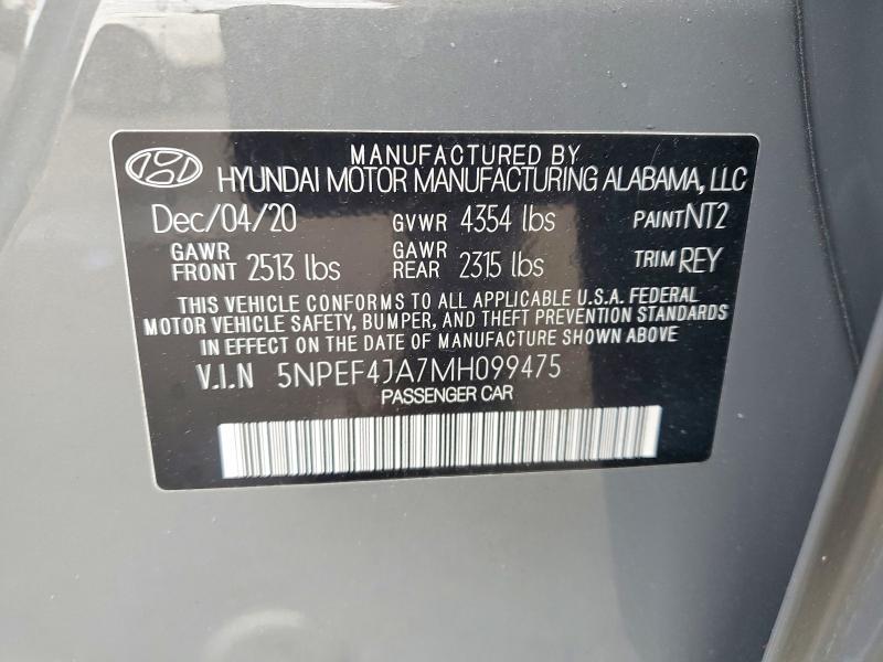 Aukcja sprzedaży 2021 Hyundai Sonata, vin: 5NPEF4JA7MH099475, numer aukcji: 78055025