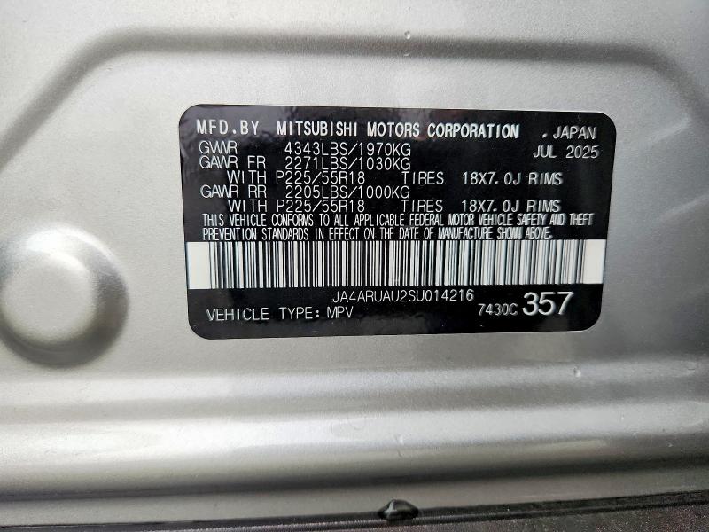 2025 Mitsubishi Outlander Sport მანქანა იყიდება აუქციონზე, vin: JA4ARUAU2SU014216, აუქციონის ნომერი: 75888345