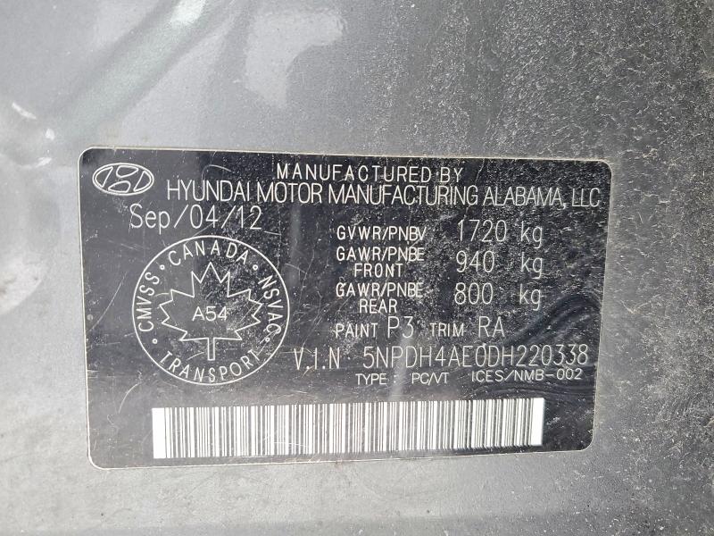 Продаж на аукціоні авто 2013 Hyundai Elantra, vin: 5NPDH4AE0DH220338, номер лоту: 75728325