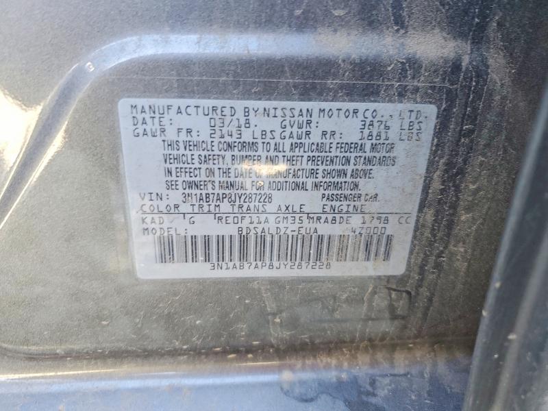 Продаж на аукціоні авто 2018 Nissan Sentra, vin: 3N1AB7AP8JY287228, номер лоту: 78260365