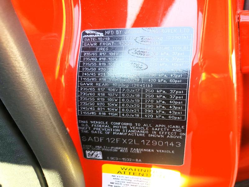 76643905 :رقم المزاد ، SADF12FX2L1Z90143 vin ، 2020 Jaguar E-pace Che مزاد بيع