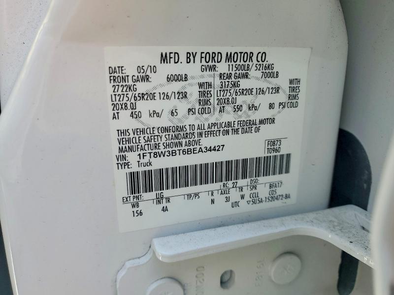 77860605 :رقم المزاد ، 1FT8W3BT6BEA34427 vin ، 2011 Ford F350 مزاد بيع