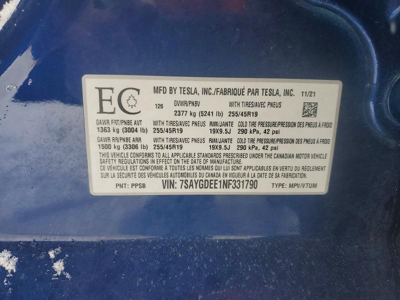 Продаж на аукціоні авто 2022 Tesla Model Y, vin: 7SAYGDEE1NF331790, номер лоту: 75067955