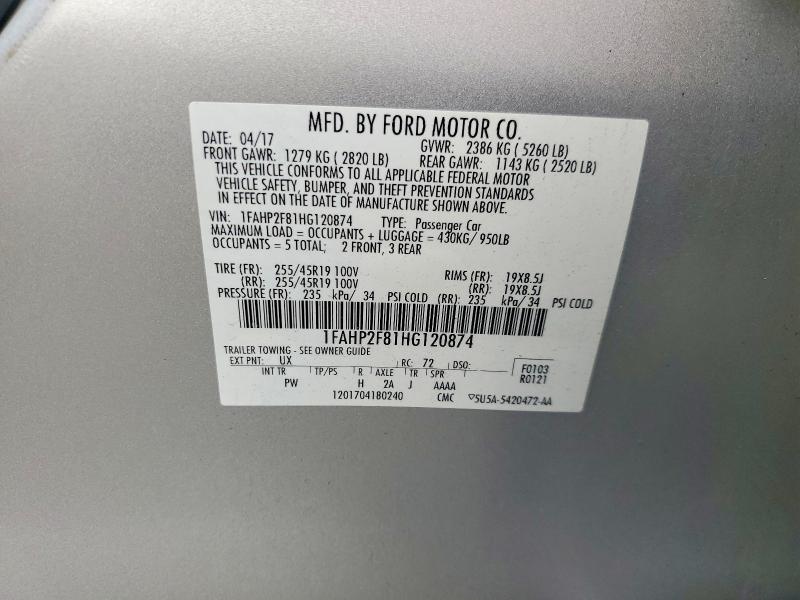 76278405 :رقم المزاد ، 1FAHP2F81HG120874 vin ، 2017 Ford Taurus مزاد بيع