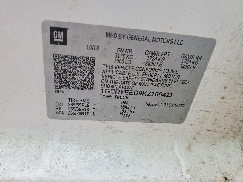 Продаж на аукціоні авто 2019 Chevrolet Silverado, vin: 1GCRYEED9KZ169411, номер лоту: 77588995