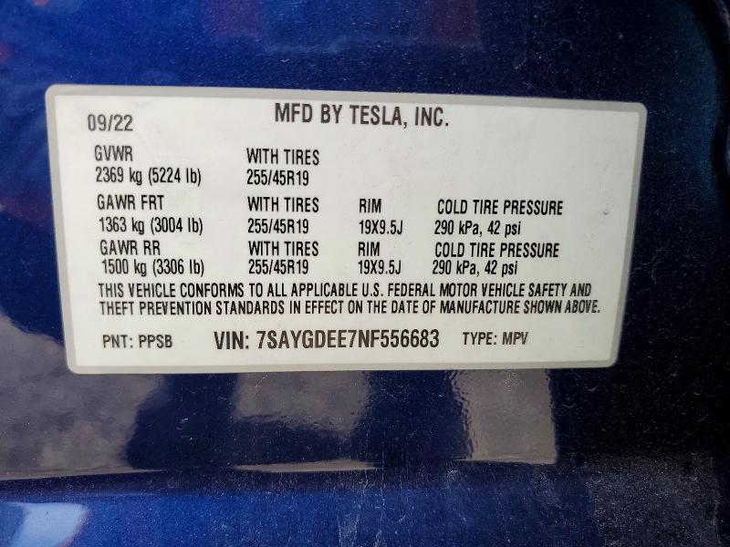 Продаж на аукціоні авто 2022 Tesla Model Y, vin: 7SAYGDEE7NF556683, номер лоту: 78125425