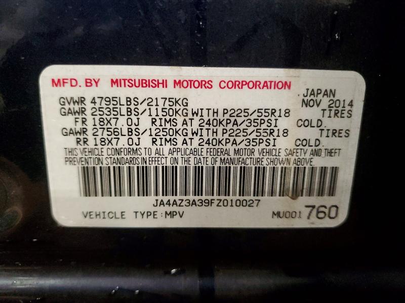 77928675 :رقم المزاد ، JA4AZ3A39FZ010027 vin ، 2015 Mitsubishi Outlander مزاد بيع
