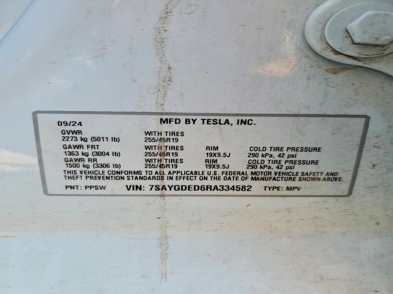 Продаж на аукціоні авто 2024 Tesla Model Y, vin: 7SAYGDED6RA334582, номер лоту: 76716645