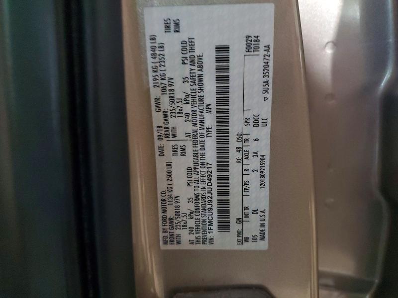 Продаж на аукціоні авто 2018 Ford Escape, vin: 1FMCU9J92JUD49217, номер лоту: 76754415