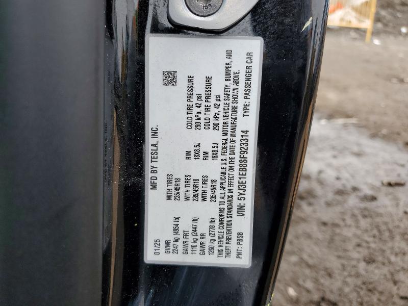 Aukcja sprzedaży 2025 Tesla Model 3, vin: 5YJ3E1EB8SF923314, numer aukcji: 78043605