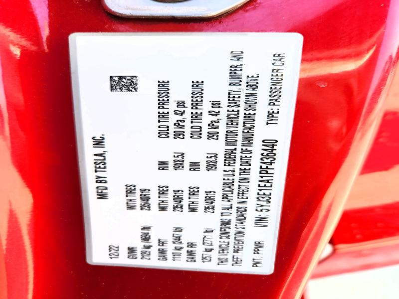 2023 Tesla Model 3 მანქანა იყიდება აუქციონზე, vin: 5YJ3E1EA1PF436440, აუქციონის ნომერი: 77372855