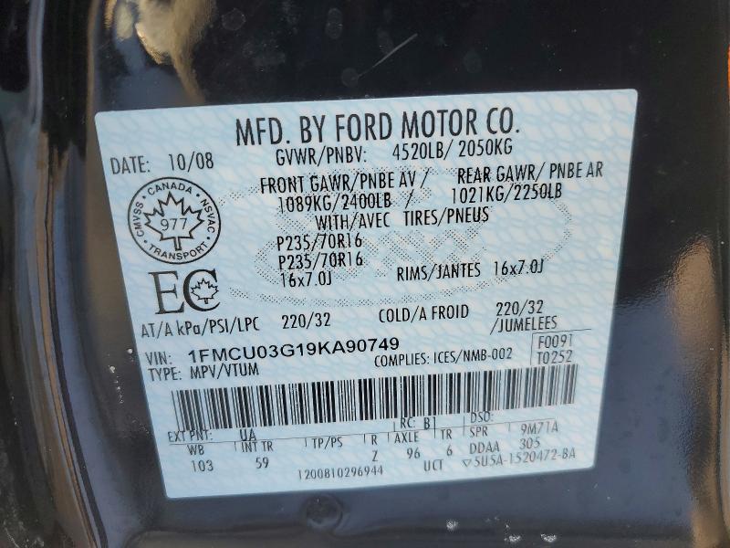 72744565 :رقم المزاد ، 1FMCU03G19KA90749 vin ، 2009 Ford Escape مزاد بيع