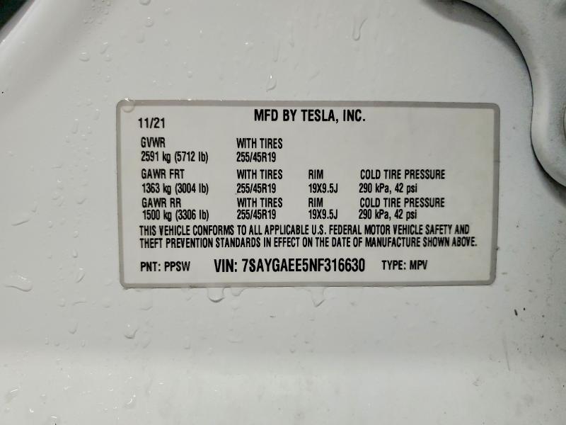 Aukcja sprzedaży 2022 Tesla Model Y, vin: 7SAYGAEE5NF316630, numer aukcji: 76165405