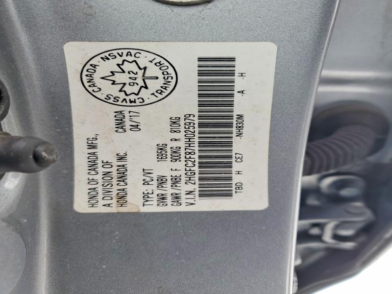 77991645 :رقم المزاد ، 2HGFC2F87HH025979 vin ، 2017 Honda Civic مزاد بيع