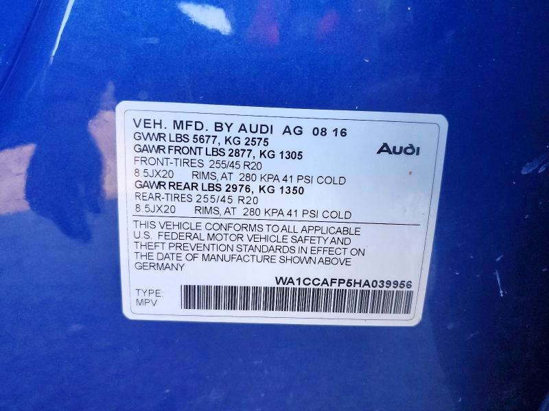 77707905 :رقم المزاد ، WA1CCAFP5HA039956 vin ، 2017 Audi Sq5 Premiu مزاد بيع